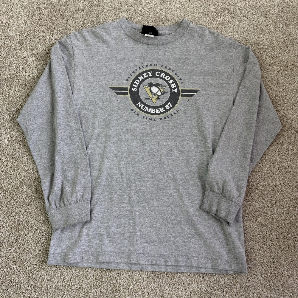 Pittsburgh Penguins Shirt Mens Medium Gray NHL Hockey Crosby 87 Old Time Hockey